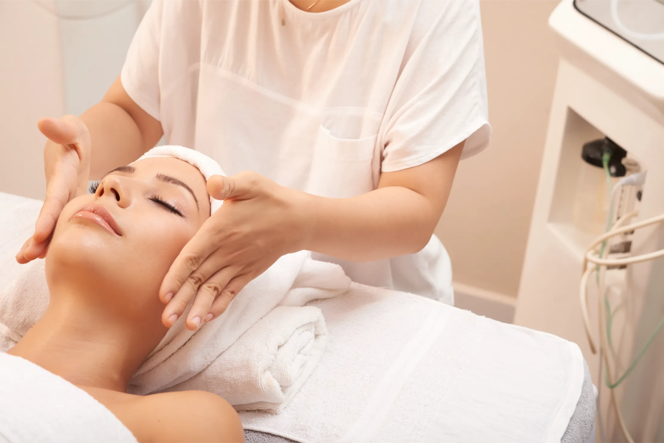 Patient's face being massaged