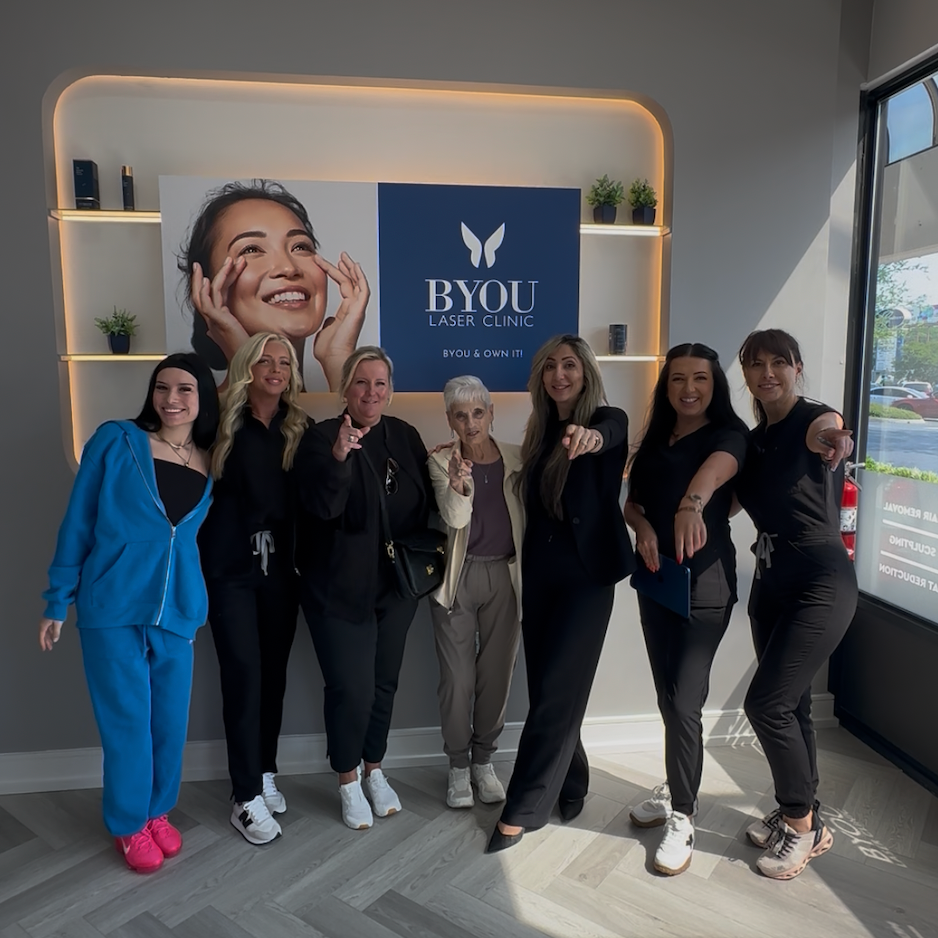 BYou laser 7 ladies pointing at camera smiling