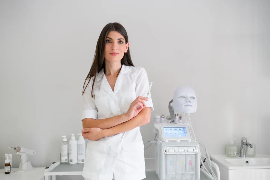 Medical Aesthetician in front of medical equipment
