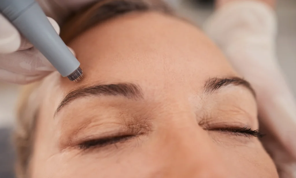 person getting microneedling treatment on forehead