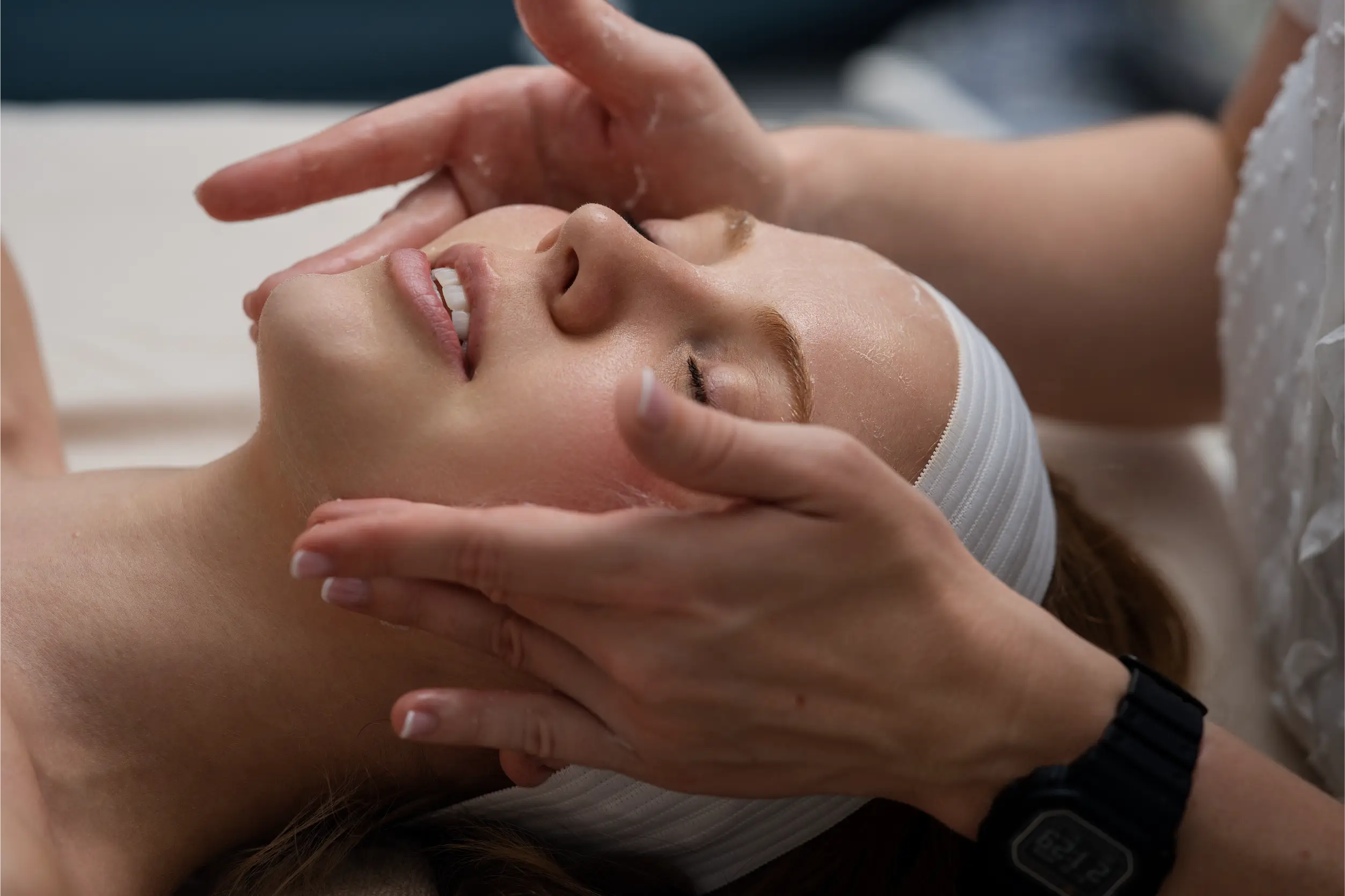 Woman getting natural treatment on face