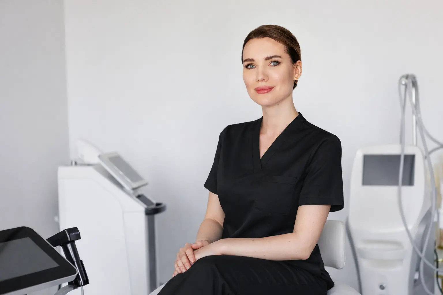 Medical aesthetician sitting in clinic