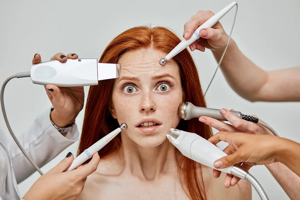 Woman with many Microdermabrasion tools around face