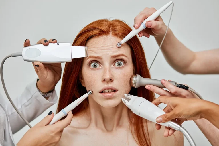 Woman with many Microdermabrasion tools around face