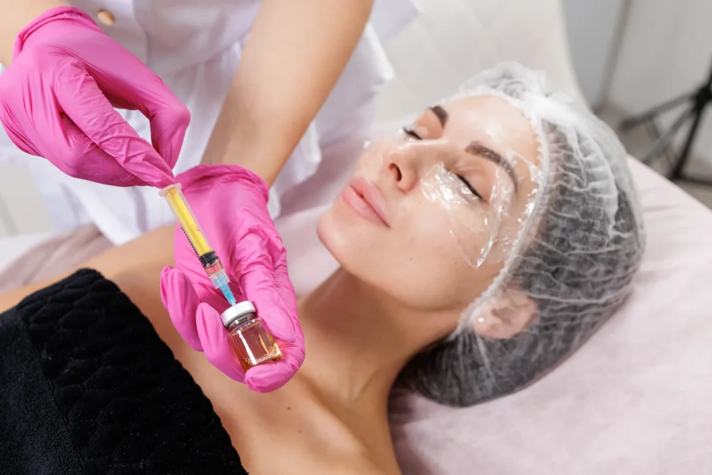Woman getting skin rejuvenation cosmetic injetions